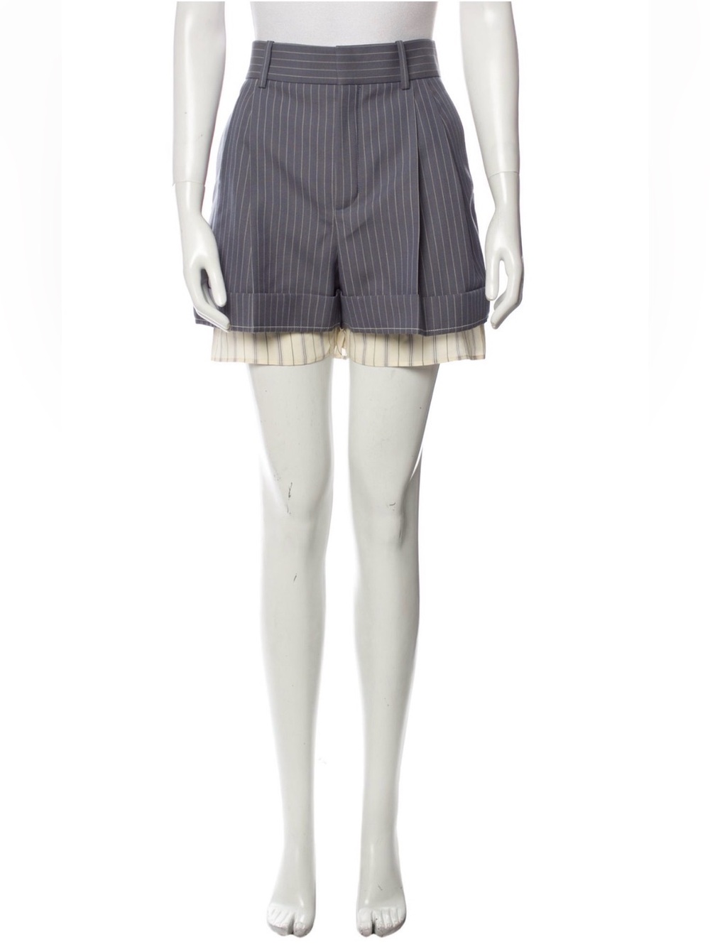 Chloé Grey Pinstripe Virgin Wool High Rise Mini Shorts Medium